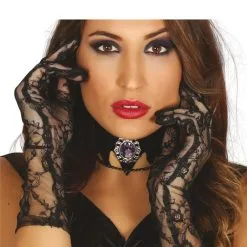 Guirca PAIR OF EMBROIDERED BLACK GLOVES, 38 CMS