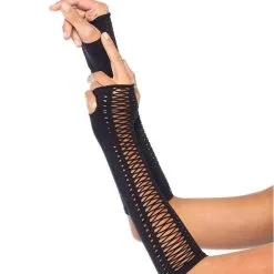 LEG AVENUE Seamless Opaque Lace Up Fingerless Gloves